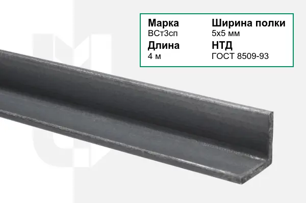 Уголок металлический ВСт3сп 5х5 мм ГОСТ 8509-93